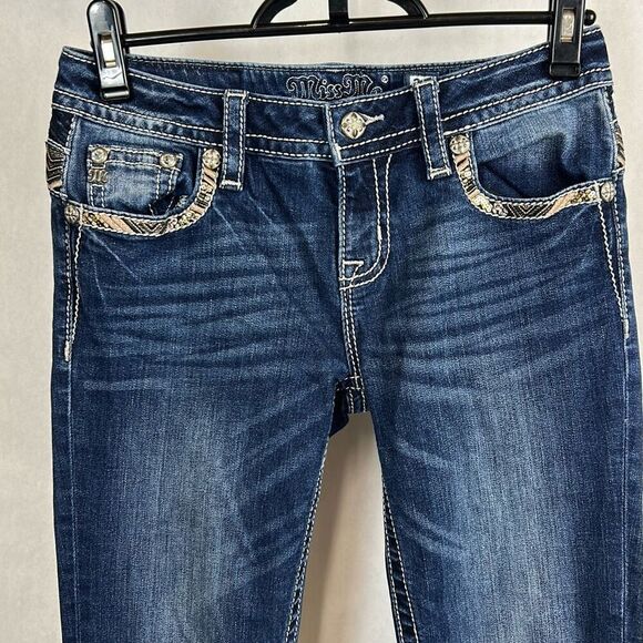 Miss Me Mid-Rise Slim Boot Cut Jeans Sz 27 Denim 33" Inseam Western Cowgirl - Picture 2 of 11